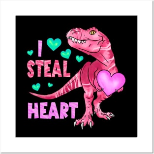 I Steal Heart Dinosaur Heart Valentine Posters and Art